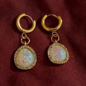 Gold Glittery/Shiny Opal Earrings